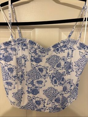 Blue Floral Spaghetti Strap Crop Top - Women's